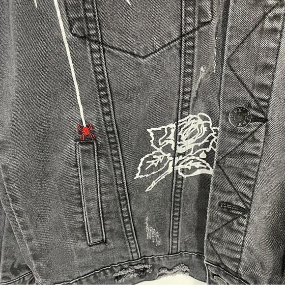 THRT Embroidered and Painted Black Denim Jacket Medium - Picture 5 of 9